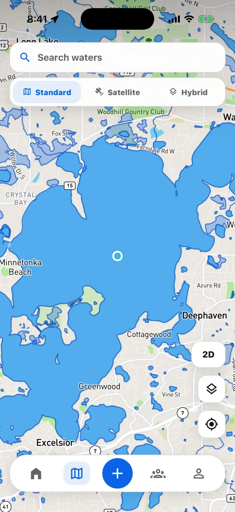 Tacklbox water map of Lake Minnetonka with search and map style controls